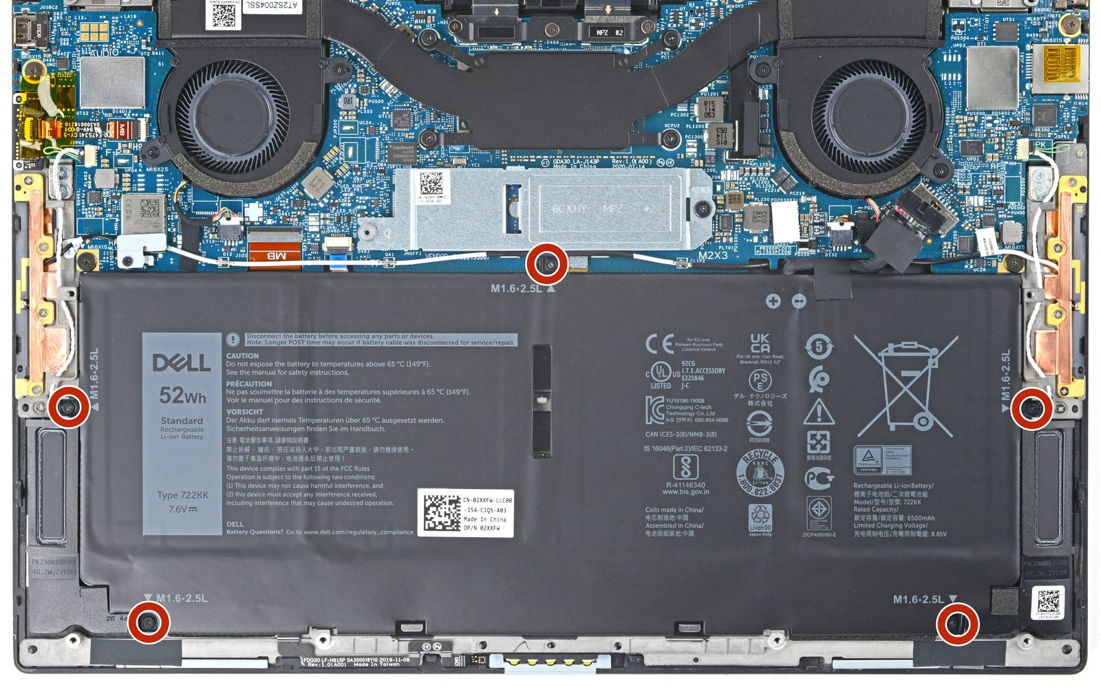 Internal Photo of Dell XPS 13 9300 9310 P117G bottom case D cover silver (XPS 13 9310)